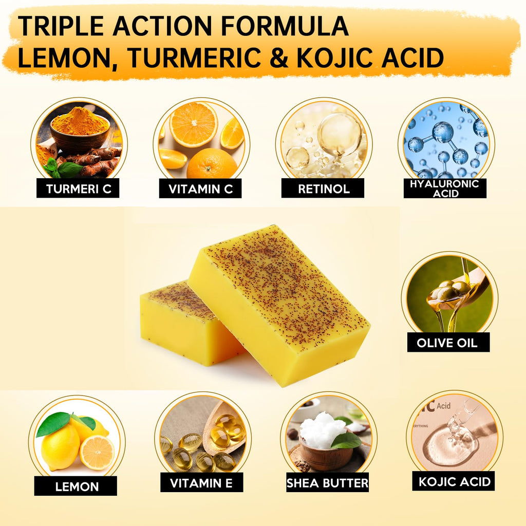 [ Free shopping ] 1/3Pcs Lemon & Turmeric Soap Bar for Dark Spots, Powered by Kojic Acid & Vitamin C for Face/Body