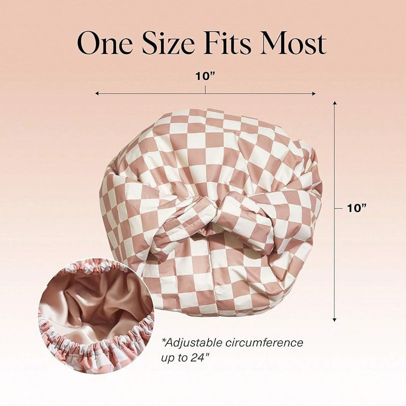 [ Free shopping ] Luxury Shower Caps for Women Reusable Waterproof - Flexi Satin Lined, Large Wide Shower Cap for Women & Men, Adjustable, Stylish Hair Cap for Shower, For Long & Short Hair - Terracotta Checker